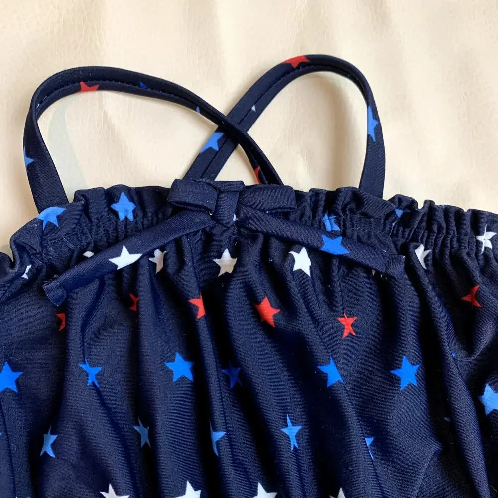 Baby Gap Blue Ruffle Star Print Peplum Swimsuit 4th July Baby Girl 12-18 Months